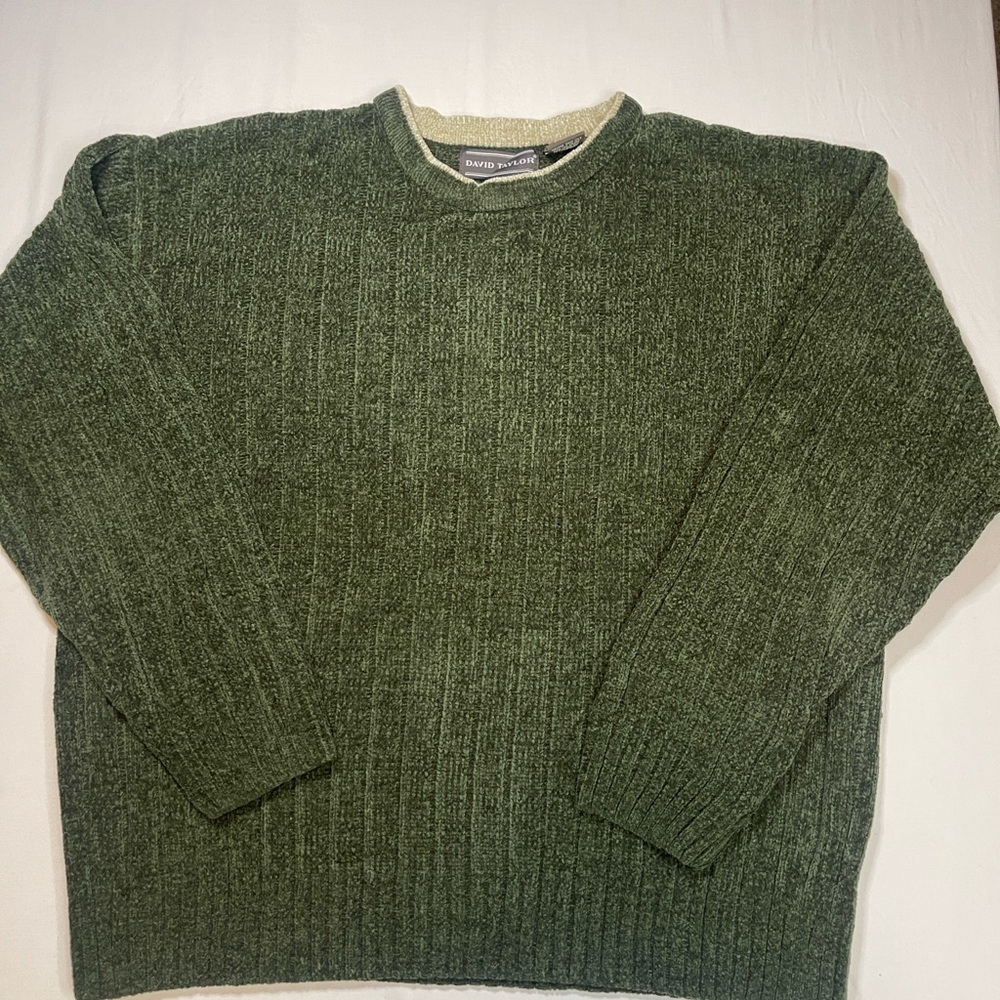 David Taylor Ribbed Knit Crew Neck Pullover Sweater | Men’s Green | XL | Olive